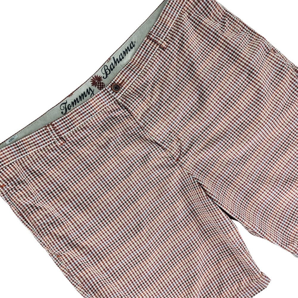 Tommy Bahama Shorts Mens 42 Rusty Red Gingham Check Cotton Blend Paradise Nation